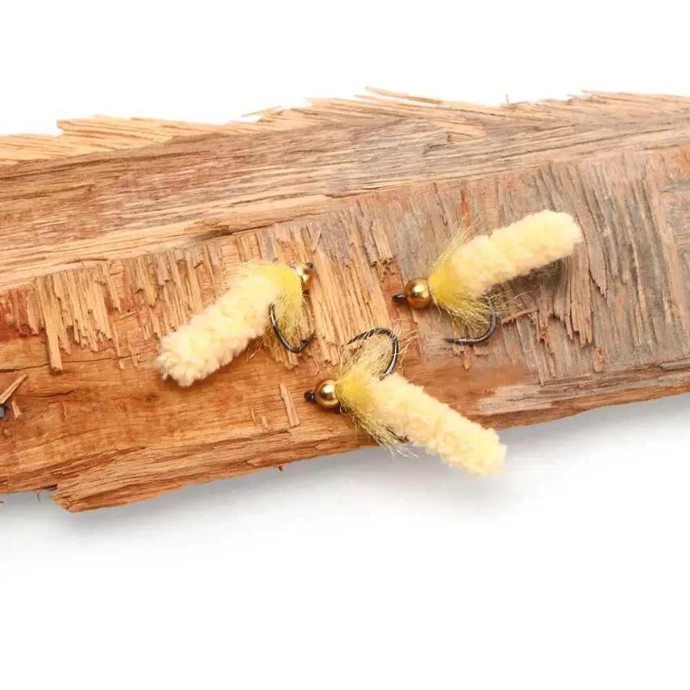 Bimoo 6PCS # 7 cabeza de cuentas de latón fregona mosca grúa Artificial mosca Caddis Larva mosca de ninfa húmeda para trucha Grayling Señuelos de pesca cebos - imagen 5