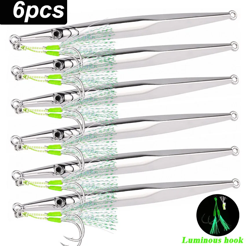 6 unids/lote aleación de Zinc 60g 80g plantilla de pesca de mar plantilla de Metal Señuelos de Pesca cebo duro cebo de pesca de lubina señuelo de Jigging para agua salada - imagen 3