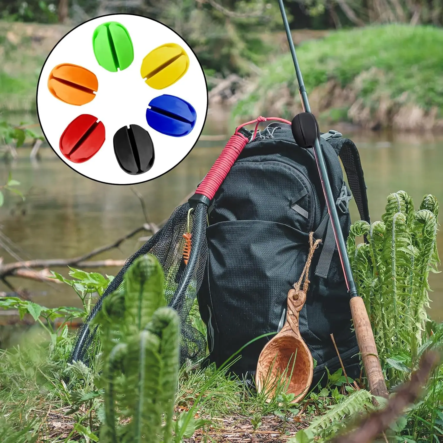 Clips para caña de pescar con 5 agujeros, 10 Uds., Clip antideslizante de silicona duradero para caña de pescar, accesorios prácticos de fijación para caña de pescar al aire libre - imagen 3
