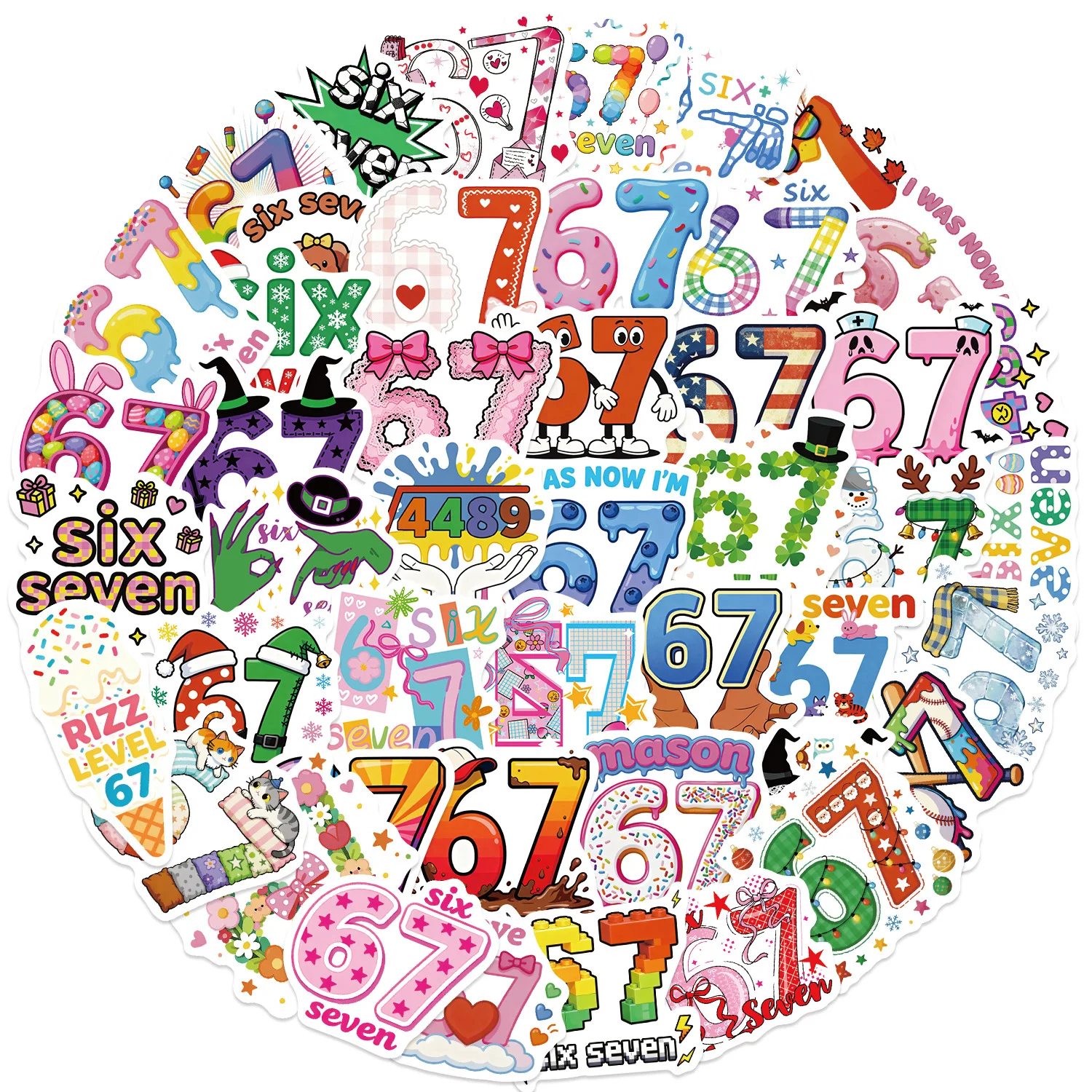 50 Uds. De pegatinas de figuras de colores número 67, bricolaje, teléfono, guitarra, portátil, maleta, botella de agua, pegatinas impermeables, juguetes - imagen 2