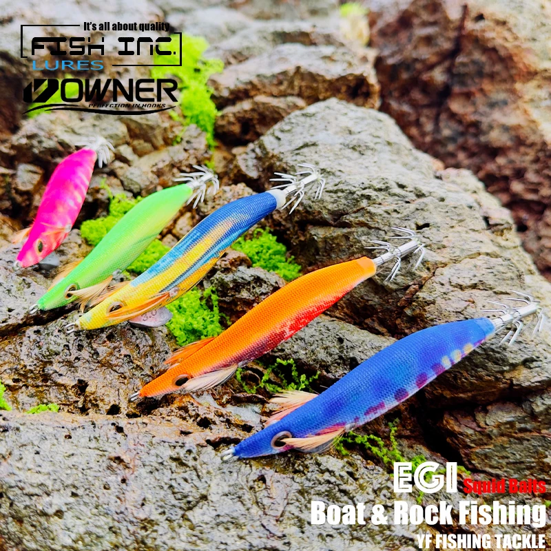 FISH INC SQUID JIGS 2,0 EGI señuelo pesca de madera SHRIMP BAIT CUTTLEFISH OCTOPS que brilla la cola huecos periódicos 7 gramos pesca de rocas y barcos