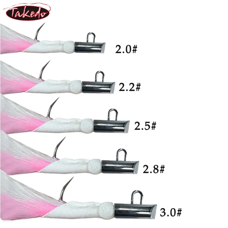 TAKEDO HT01 2.0 #   2.2 #   2.5 #   2.8 #   3.0 # Anzuelo de piel de ciervo galvanizado para pesca en el mar, anzuelo de plumas para Jigging, juego grande, anzuelo de atún y tiburón - imagen 3