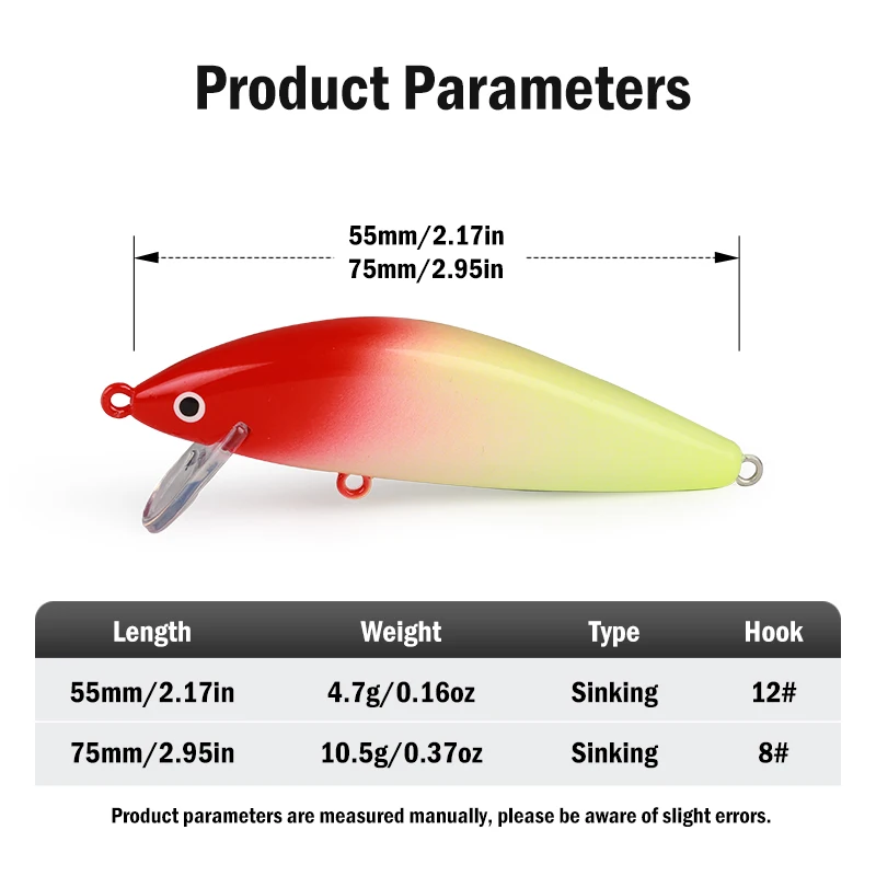Leydun Sinking Minnow Vissen Lokt 55mm 4.7g 75mm 10.5g Kunstmatige Forel Lokken Stream Lake Jerkbait wobblers Harde Swimbaits - imagen 2