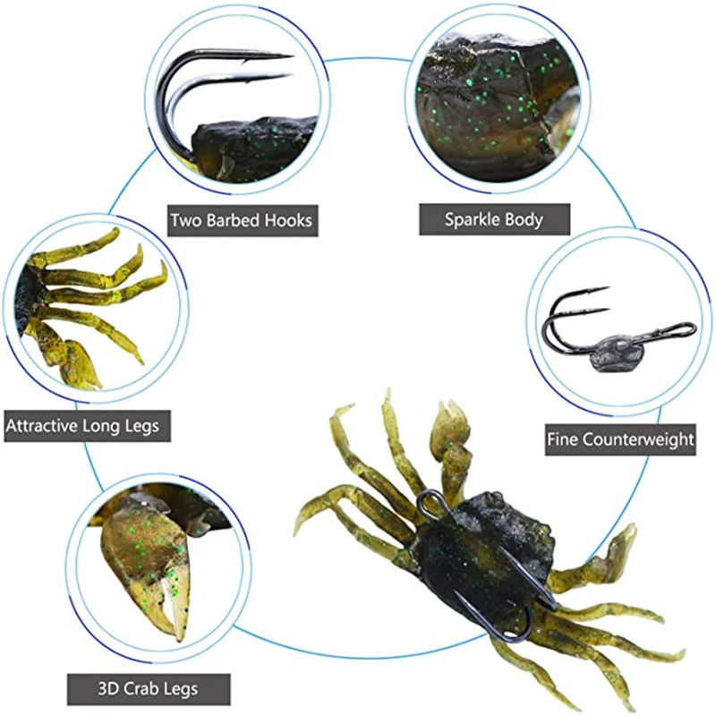 ZUKIBO, nuevo señuelo de cangrejo Artificial, cebo de Pesca de simulación 3D, cebo de pescado blando con anzuelos afilados, herramienta de Pesca de 8cm y 35g - imagen 5