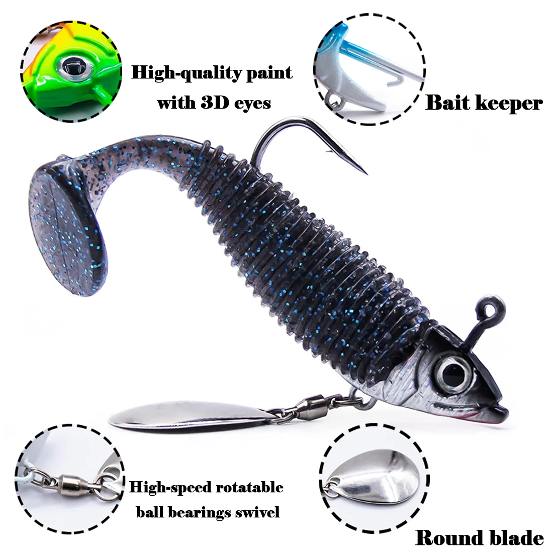 Cabezal de anzuelo Swimbait de 9KM, cabezal de anzuelo triangular de 7,5 ~ 15g para señuelo de gusano suave, con cuchara de lentejuelas, cabeza de pez biónico de 5 ~ 10 Uds a granel - imagen 3