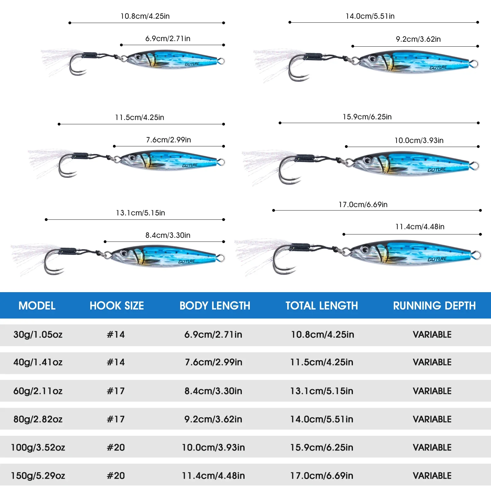 Goture 30g 40g 60g 80g 100g 150g plantillas de Metal señuelos 3D gran señuelo de pesca de mar hundimiento Jigging señuelo barco de agua salada cebo Artificial - imagen 4