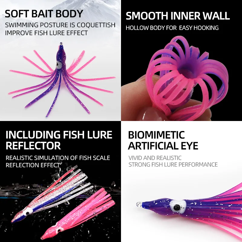 30 Uds 5-12cm 20 colores mezclados señuelo de pesca de calamar brillante goma suave pulpo falda de calamar cebo lubina atún pesca de carpa - imagen 4