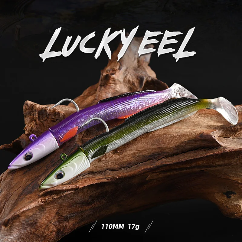 BLUX Happy Sandeel 11cm 17g suave Anguila viva señuelo de pesca paleta cola Jig cabeza gancho vinílicos vibración cebo Artificial equipo de agua salada - imagen 4