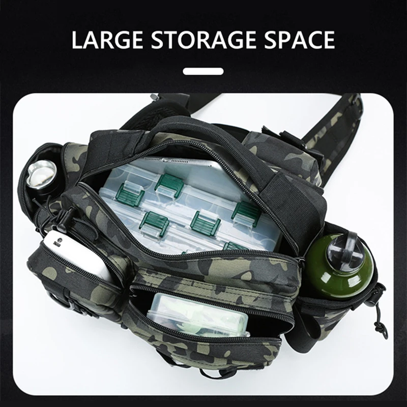 Bolsa de aparejos de caña de pescar para hombre, bolso de un solo hombro, cruzado, a prueba de agua, caja de señuelos de pescado, bolsa táctica, XA24G - imagen 5