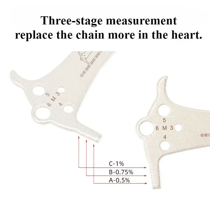 13*5CM blanco 1 Juego de calibre de cadena 3 en 1 de acero inoxidable herramienta para bicicleta de montaña y carretera deportes al aire libre ciclismo medición de tres etapas - imagen 4