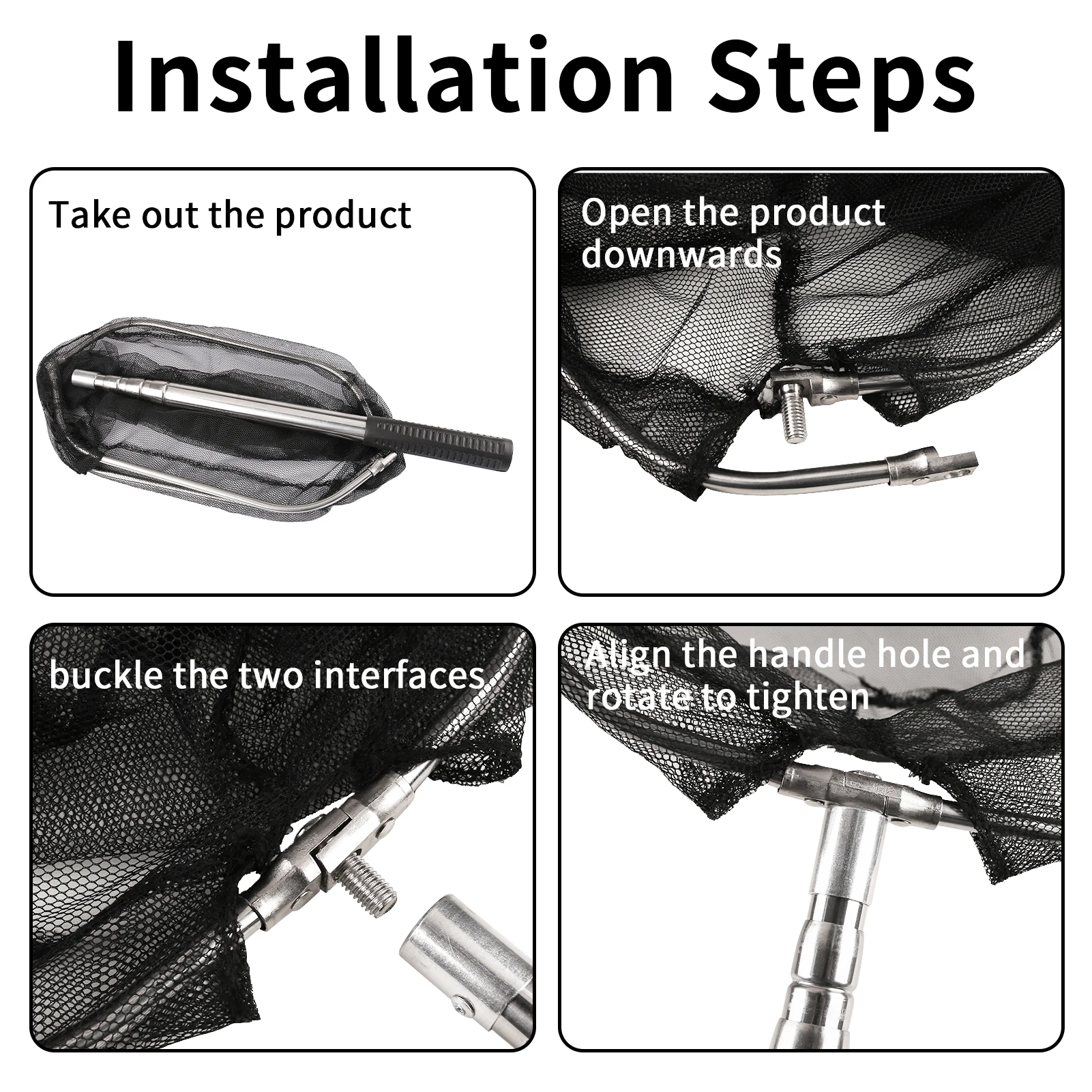 Red de aterrizaje de pesca con mango de poste telescópico, extendido hasta 42-155CM, red de pesca telescópica portátil de agua dulce para liberación de captura - imagen 5