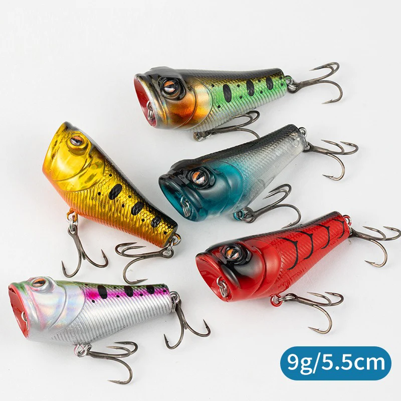 Señuelo de pesca Popper, 5,5 cm/9g, cebo duro Artificial Topwater Bass, trucha, Lucio, Wobbler, aparejos de pesca con 2 anzuelos triples, 1 ud. - imagen 2