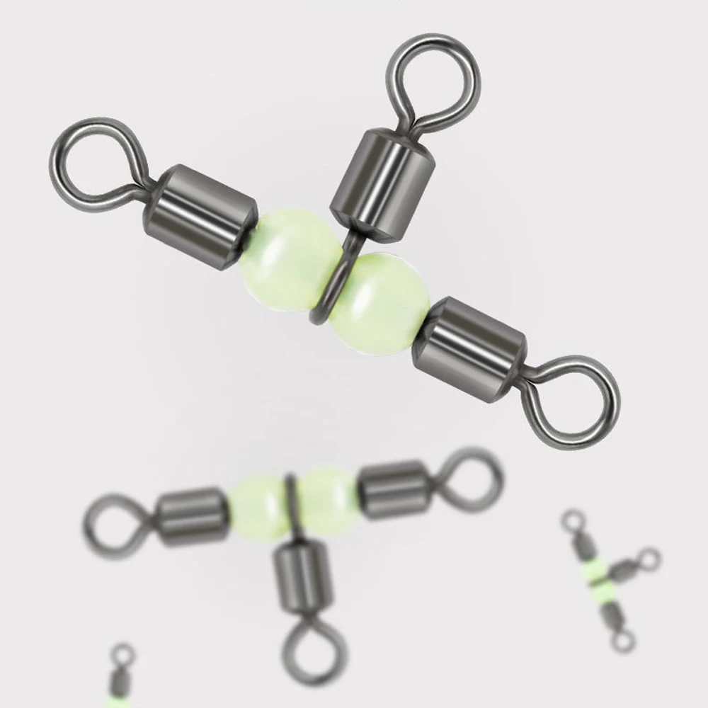 20 piezas línea cruzada rodante de 3 vías, giratorios de pesca con cuentas luminosas, anzuelos en T, línea para accesorios de pesca, aparejos - imagen 4