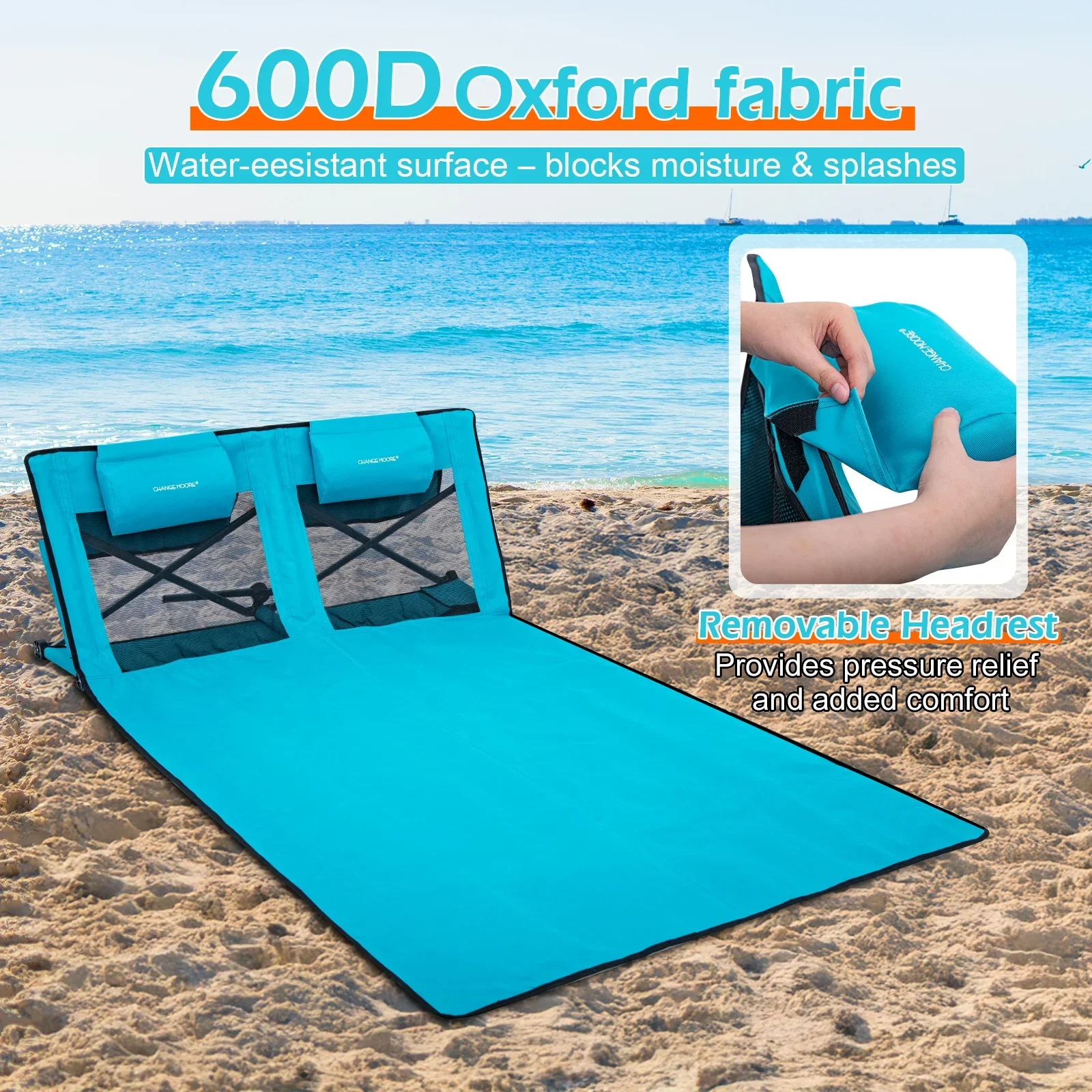 Cama de playa plegable Goture con reposacabezas, cama portátil ultraligera para exteriores, reclinable, para viaje, cama plegable para playa - imagen 3