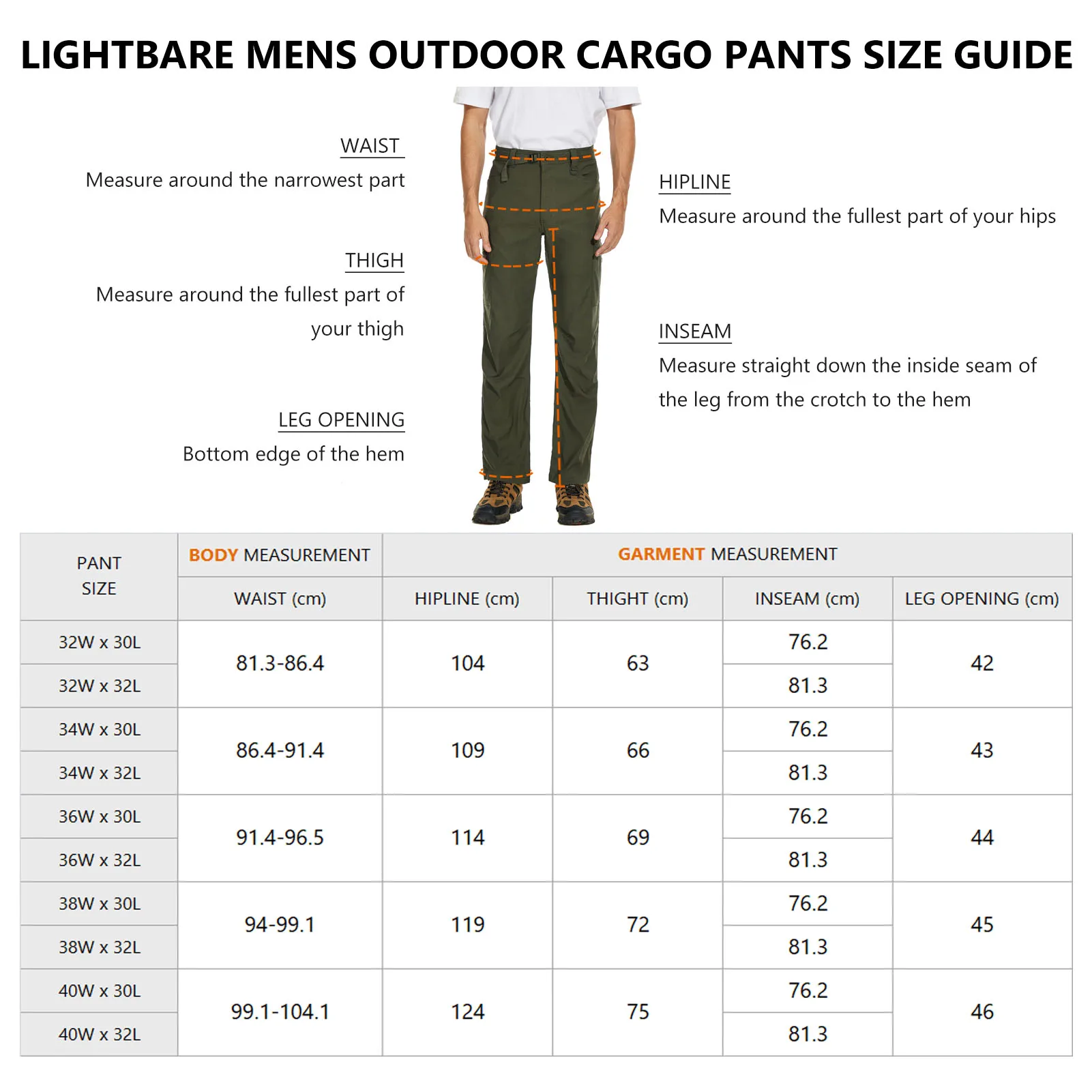 Vista frontal de los pantalones cargo elásticos Lightbare