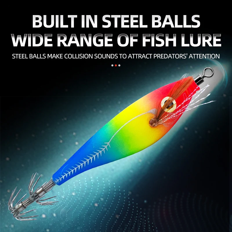 Señuelo de calamar luminoso, 10 colores, 9,5 cm, Pesca en el mar, camarones de madera, sepia de agua salada, anzuelo de calamar, cebo, Gamba, Wobbler, Pesca - imagen 4