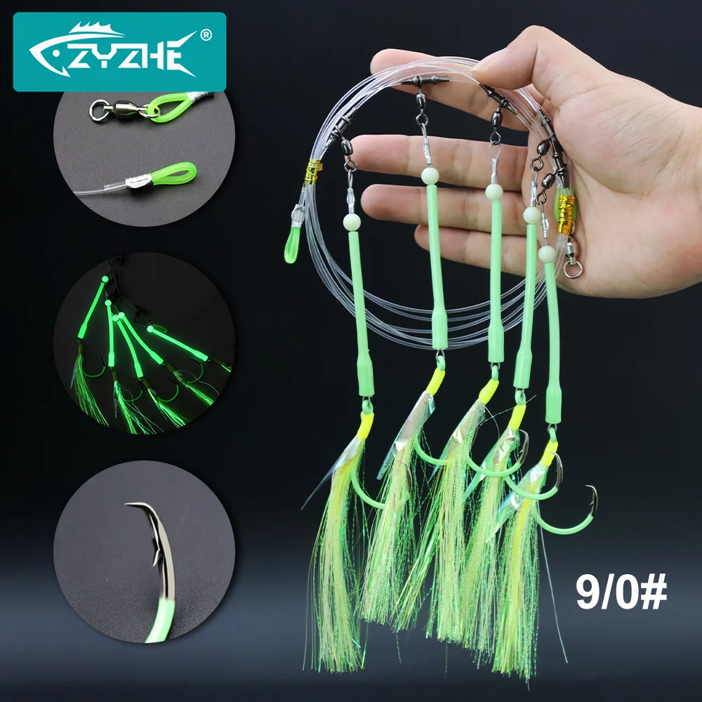 Aparejo de caída profunda ZYZ – 5 anzuelos circulares luminosity para agua salada