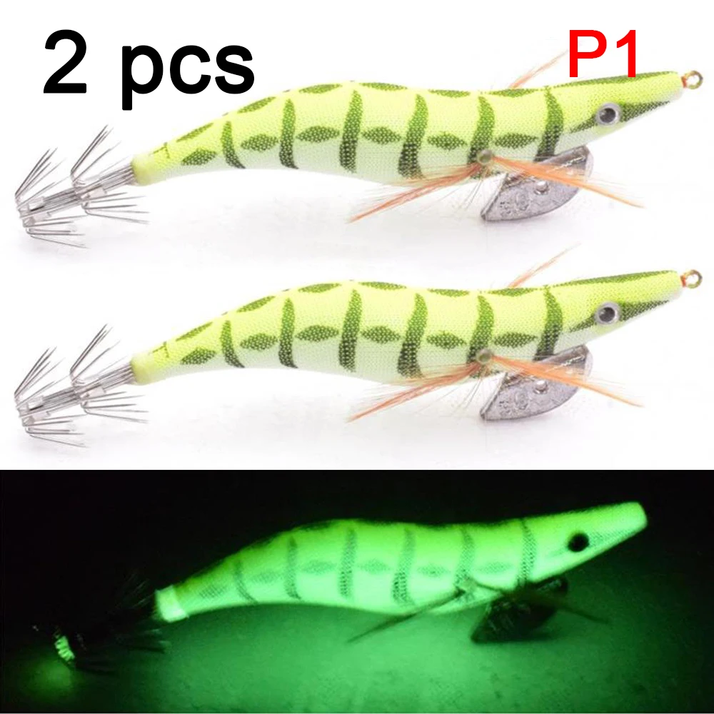 Señuelo de pesca de madera de primera calidad, anzuelo de calamar, diseño realista de camarones y sepia, cebo duro para agua salada y dulce, 2 uds. - imagen 5