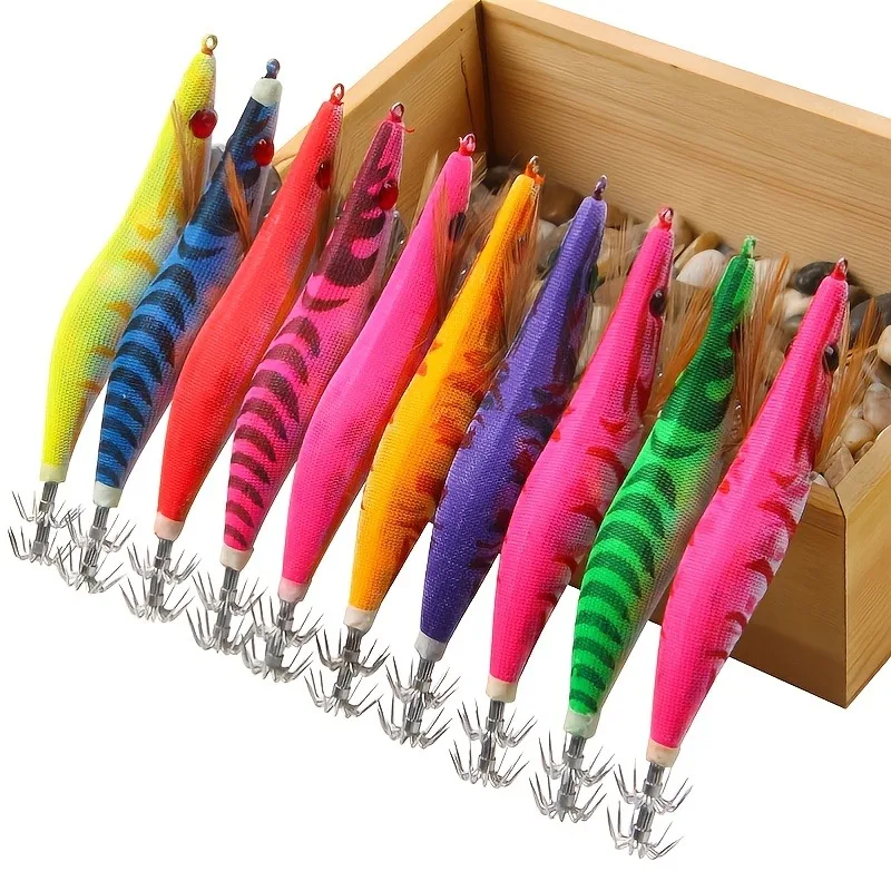 10 Uds. Cebo de pesca de calamar, anzuelo de anzuelo de camarón, ojos 3D, pulpo luminoso, plantilla de plomo, señuelos, sepia, cebo Artificial, anzuelo de pesca - imagen 3