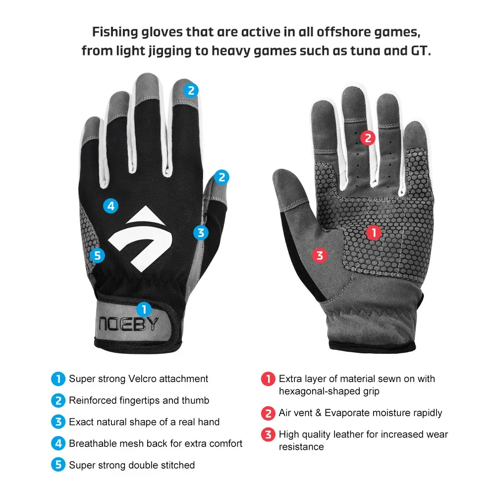 Noeby-guantes de pesca antideslizantes para hombre y mujer, resistentes al dedo completo, para fundición al aire libre, Jigging, impermeables, equipo de aparejos deportivos - imagen 2