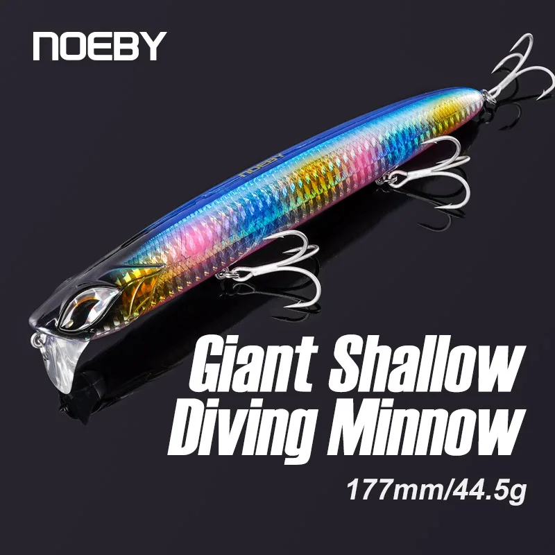 Noeby Minnow de buceo poco profundo, señuelo de pesca Artificial, cebo duro flotante de 0-30cm, Jerkbait capa superficial, 177mm, 44,5g