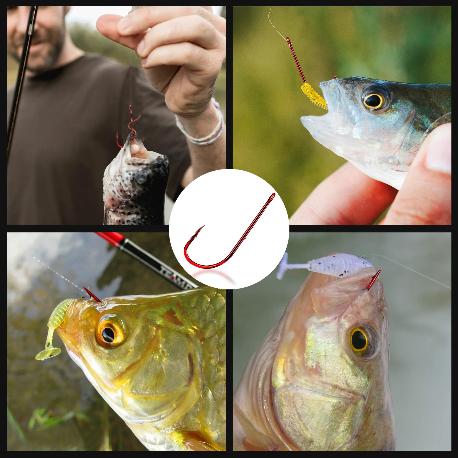 FishTrip anzuelos de caña larga porta cebo rojo acero para vinilos - imagen 3