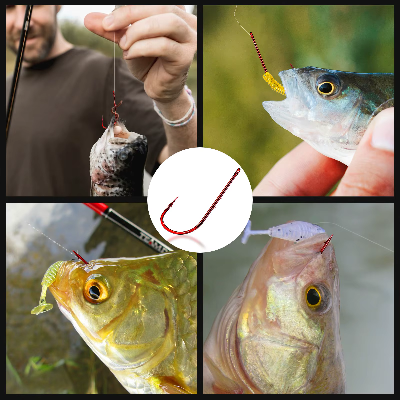FishTrip anzuelos de caña larga porta cebo rojo acero para vinilos - imagen 3