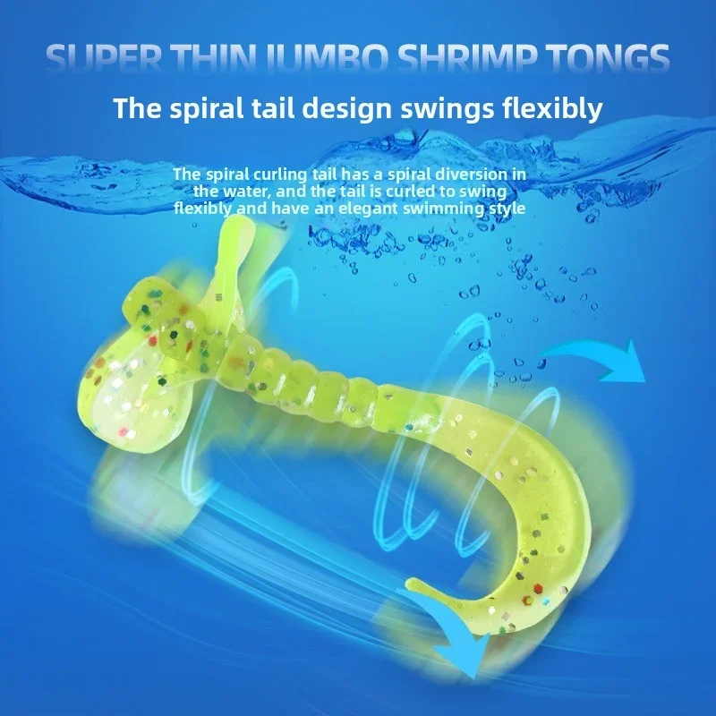 MUKUN, 10 Uds., nuevas Señuelos de Pesca blandos, 1,7g/50mm, cebo Artificial de plástico suave que se hunde, cebo suave en espiral, aparejos de pesca de lubina Wobbler - imagen 4