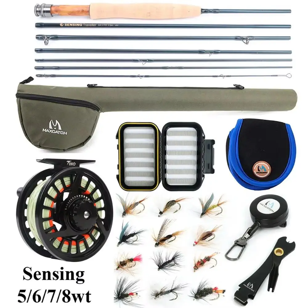 Maximumcatch Traveler-Kit de caña de pescar con mosca IM10/30T + 36T, traje de caña con mosca de fibra de carbono con carrete de mosca 9 pies 6/7/8WT 7 segundos - imagen 3