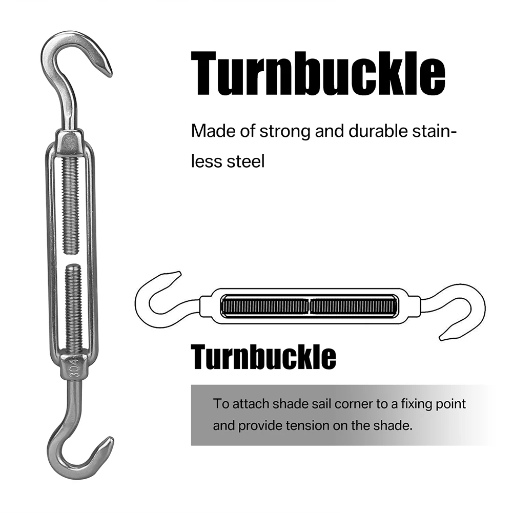 Kit de herrajes para vela de sombra con Cable de 15M, Kit de instalación de dosel de toldo de acero inoxidable, tensores, Kit de gancho de ojo para jardín - imagen 5