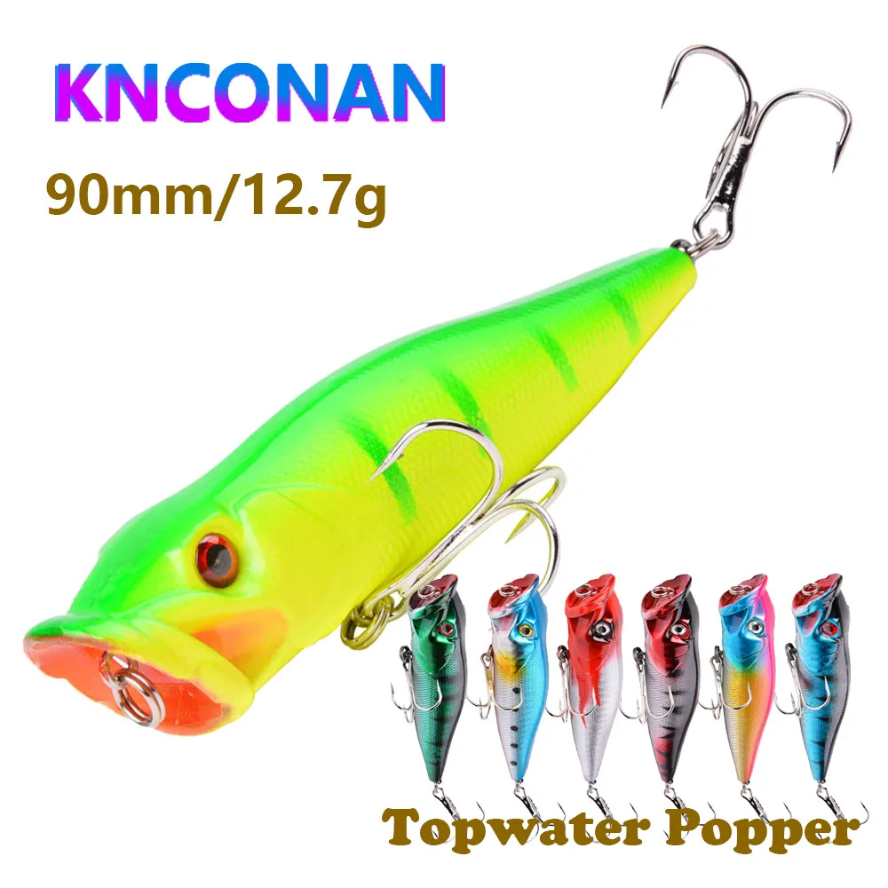 Señuelos de pesca Popper de superficie de 90mm y 12,7g, cebo duro Artificial para curricán de agua salada y mar, Wobblers flotantes, equipo de pesca
