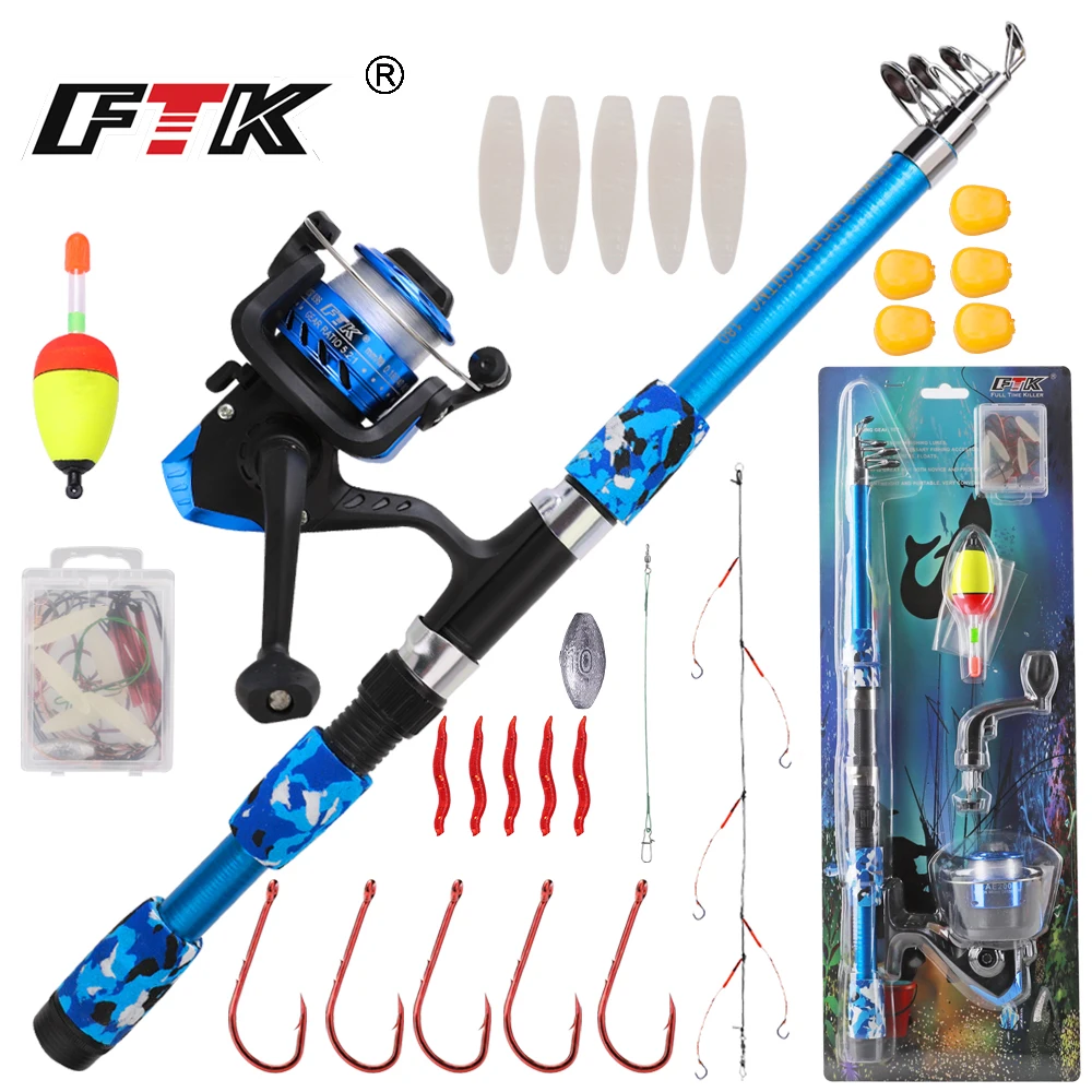 FTK caña de pescar giratoria y flotador de carrete Combo1.8M caña telescópica con carrete 5,2: 1 arrastre máximo 5kg Kit de pesca completo juego de pesca