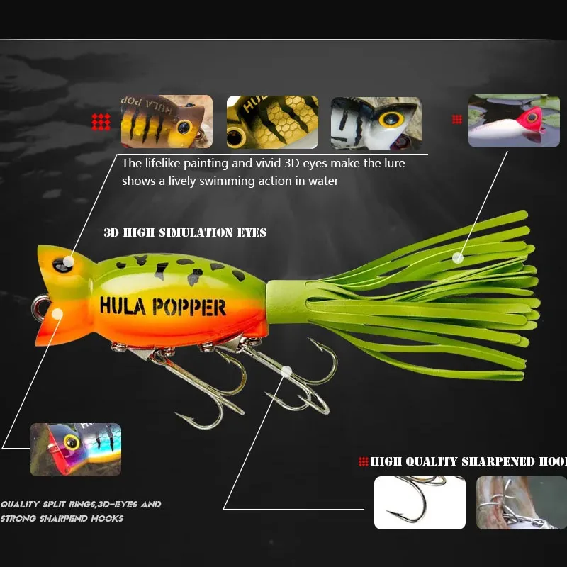 Mini señuelo Popper de superficie de 50mm y 11g para pesca en agua salada, Wobblers, cebo duro Artificial, Rana con aparejos de colas de colores - imagen 4