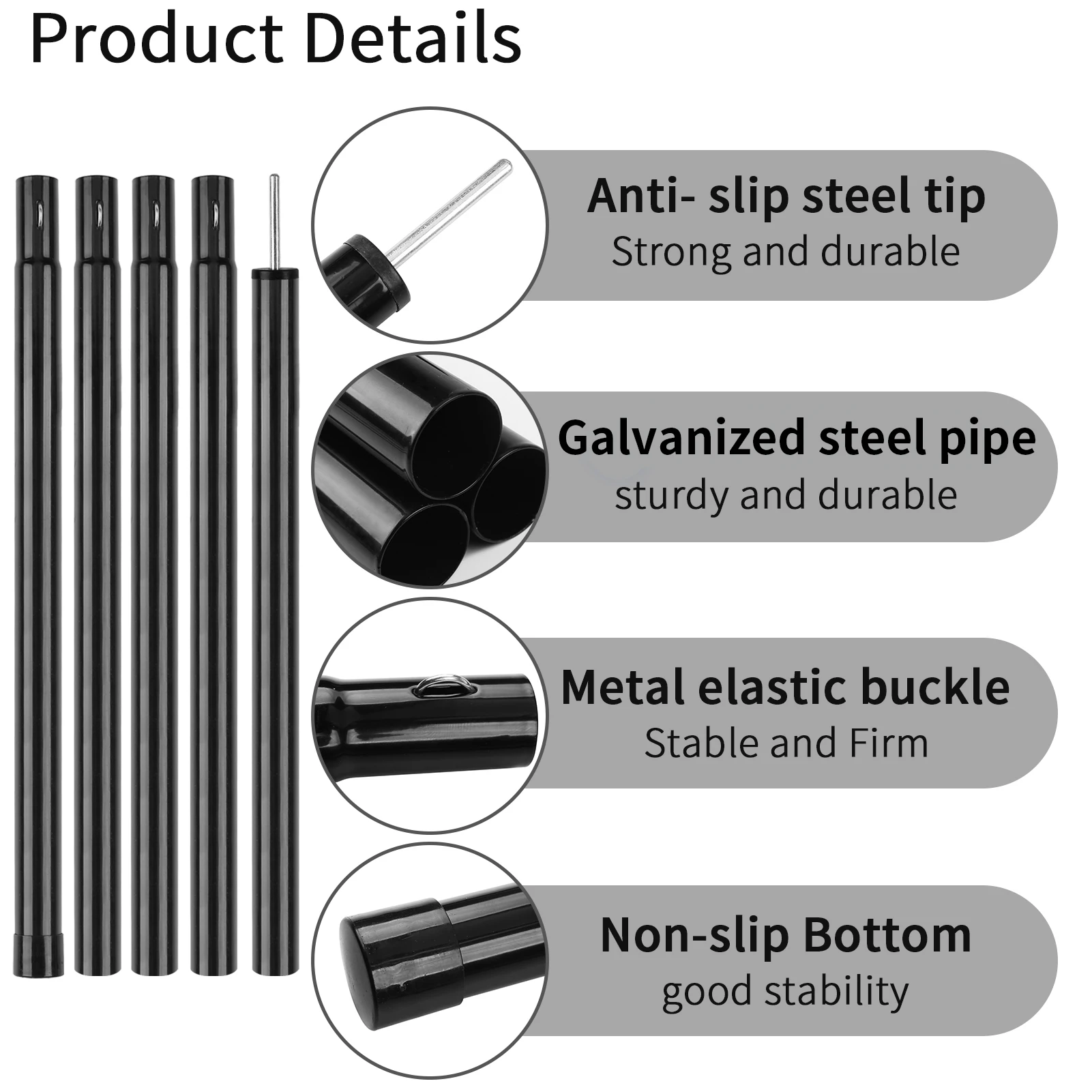 Postes de tienda, postes de acampada para lona, toldo, refugio, vela solar, cabezal de lona, varillas telescópicas ajustables de acero galvanizado - imagen 2