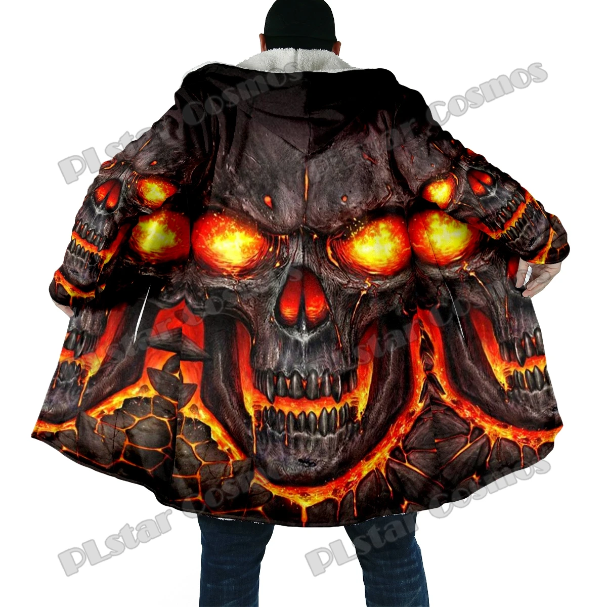 Capa de moda de invierno para hombre, capa con capucha de lana gruesa con estampado 3D de calavera y llama, capa cálida informal Unisex DP50 - imagen 2