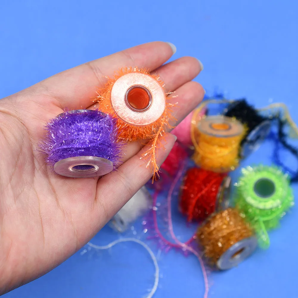 12 carretes de oropel multicolor, línea de chenilla, línea de Flash de cristal, Total de 60M, Material de atado de pesca con mosca para insectos ninfáticos Scud - imagen 5