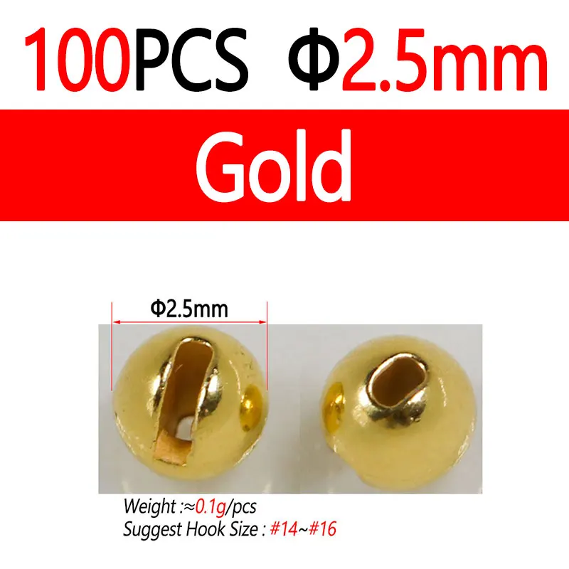 100pcs 2.5mm Gold
