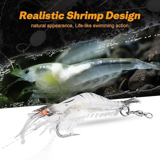 Goture-Juego de Señuelos de Pesca de Camarones brillantes, 7-20 Uds., colores realistas con ojos 3D y cebo suave giratorio de agua salada/dulce para trucha/bajo - imagen 3
