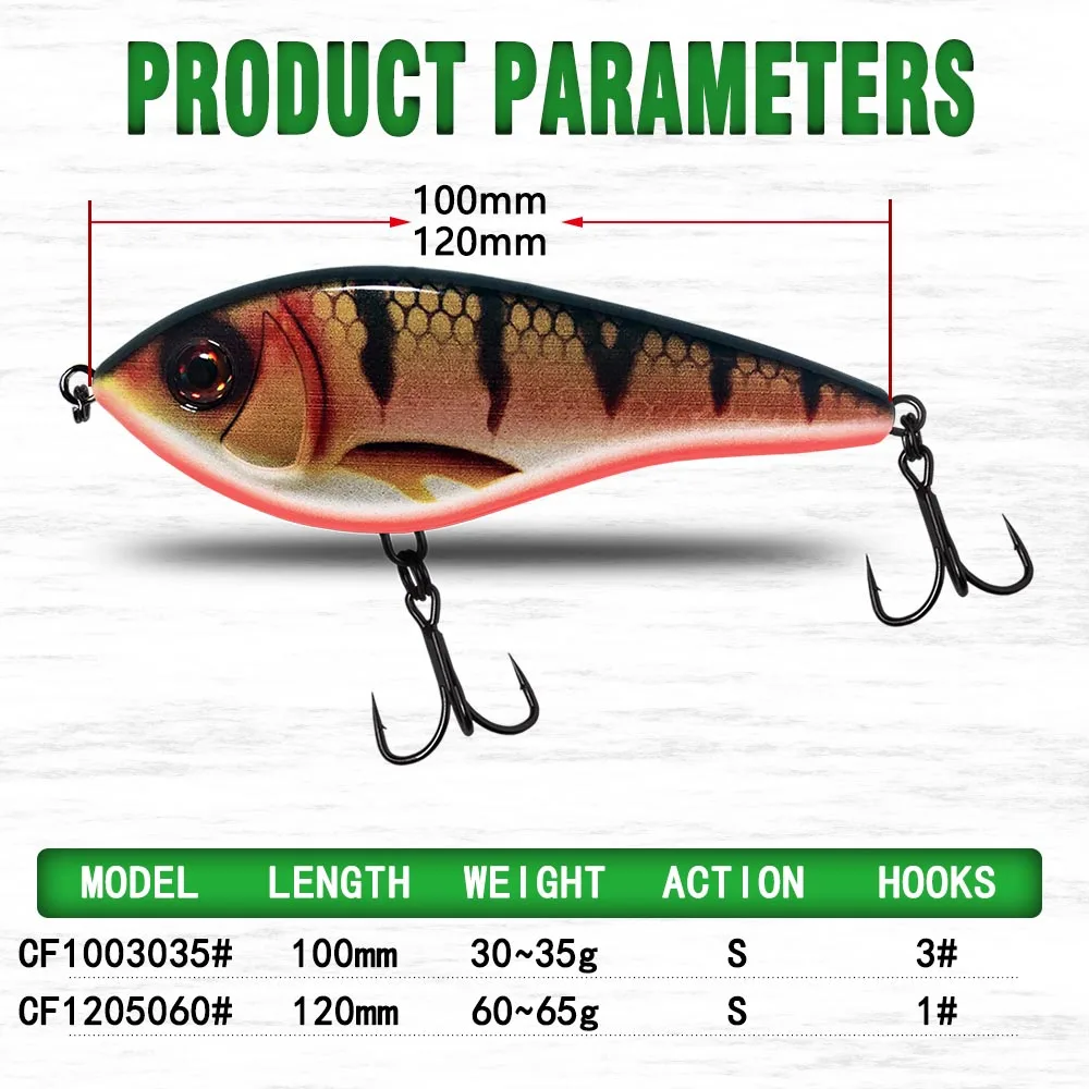 CF Jerk Bait Pike Slider señuelo hundimiento lento almizclado lubina - imagen 3