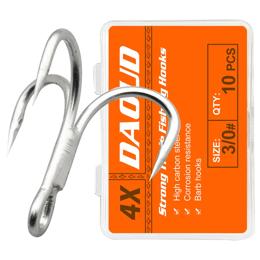 4X anzuelo de pesca triple anzuelos de pesca triples para gran juego trucha pez azul salmón Kingfish pesca 10 Uds 8 #   6 #   4 #   2 #   1 #   1/0 2/0 3/0