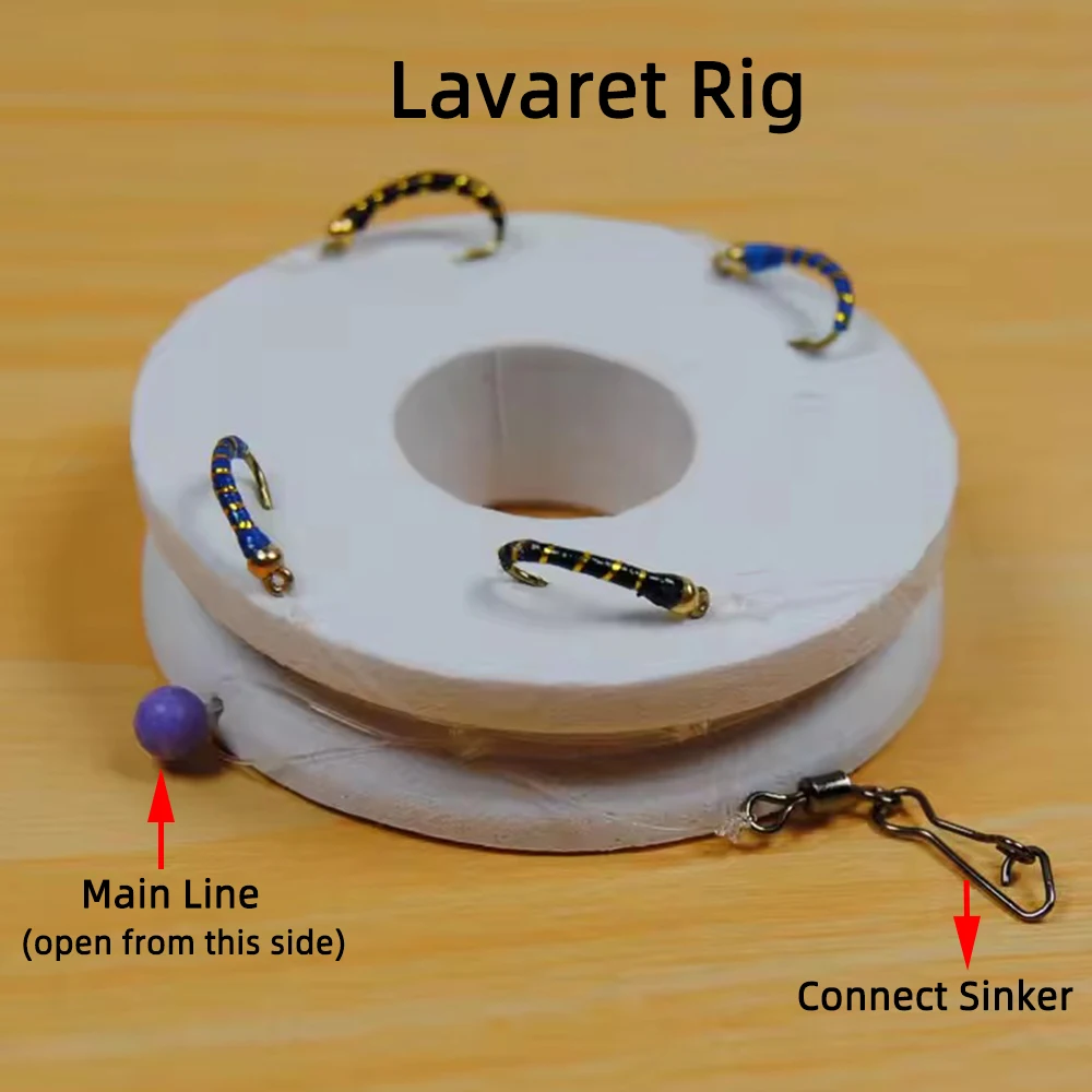 [5 sets] Nymph Lavaret Rig Cod / Whiting / Perch Live Bait Fish Sabiki Fishing Rigs Gold Head Black & Blue #14 - imagen 2