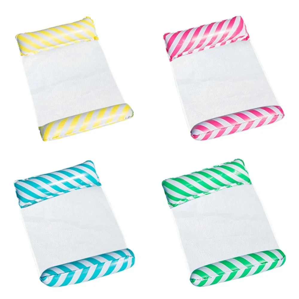 Hamaca de agua plegable portátil con respaldo de red, sillón flotante, colchón inflable a rayas para piscina, juguete para Fiesta EN LA Piscina - imagen 3