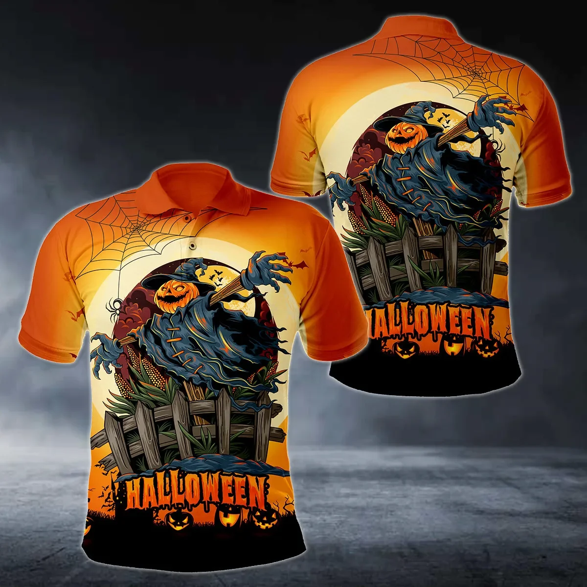 Polo Casual Estampado 3D Halloween – Calavera con Cuervo - imagen 5