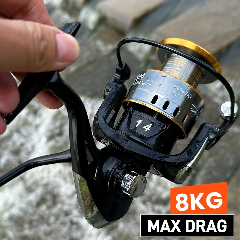 Carrete de pesca Baitcasting serie HE1000-7000, arrastre máximo de 8KG, rueda de Jigging de agua salada ultraligera profesional, accesorios de pesca - imagen 2