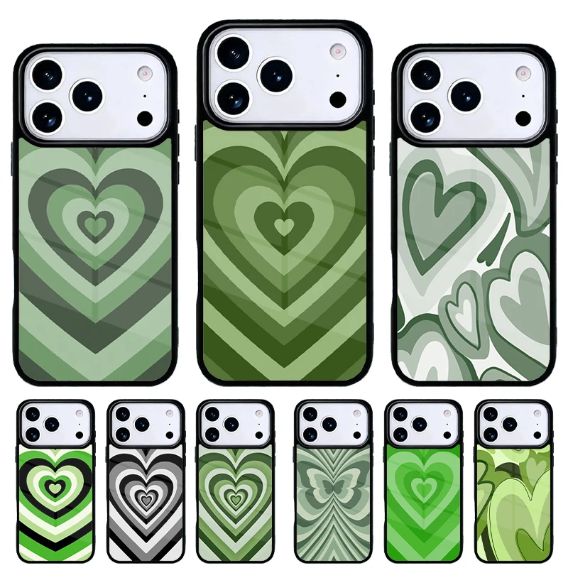 Funda para iPhone 13 Pro Max con diseño corazón – Café verde salvia