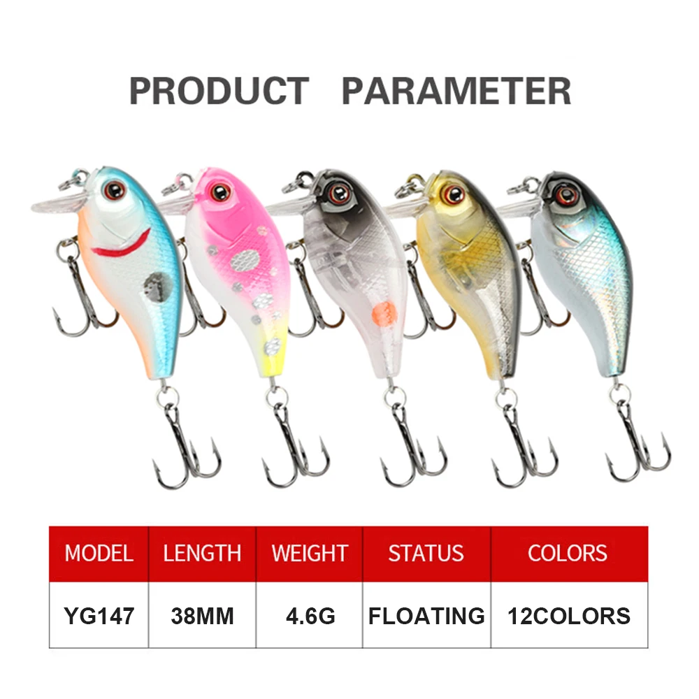 Señuelos de Pesca flotantes, Micro Crankbait Wobbler, cebo duro Artificial Jerkbait, accesorios de pesca para trucha lubina YG147, 3,8 cm, 4,6g - imagen 3