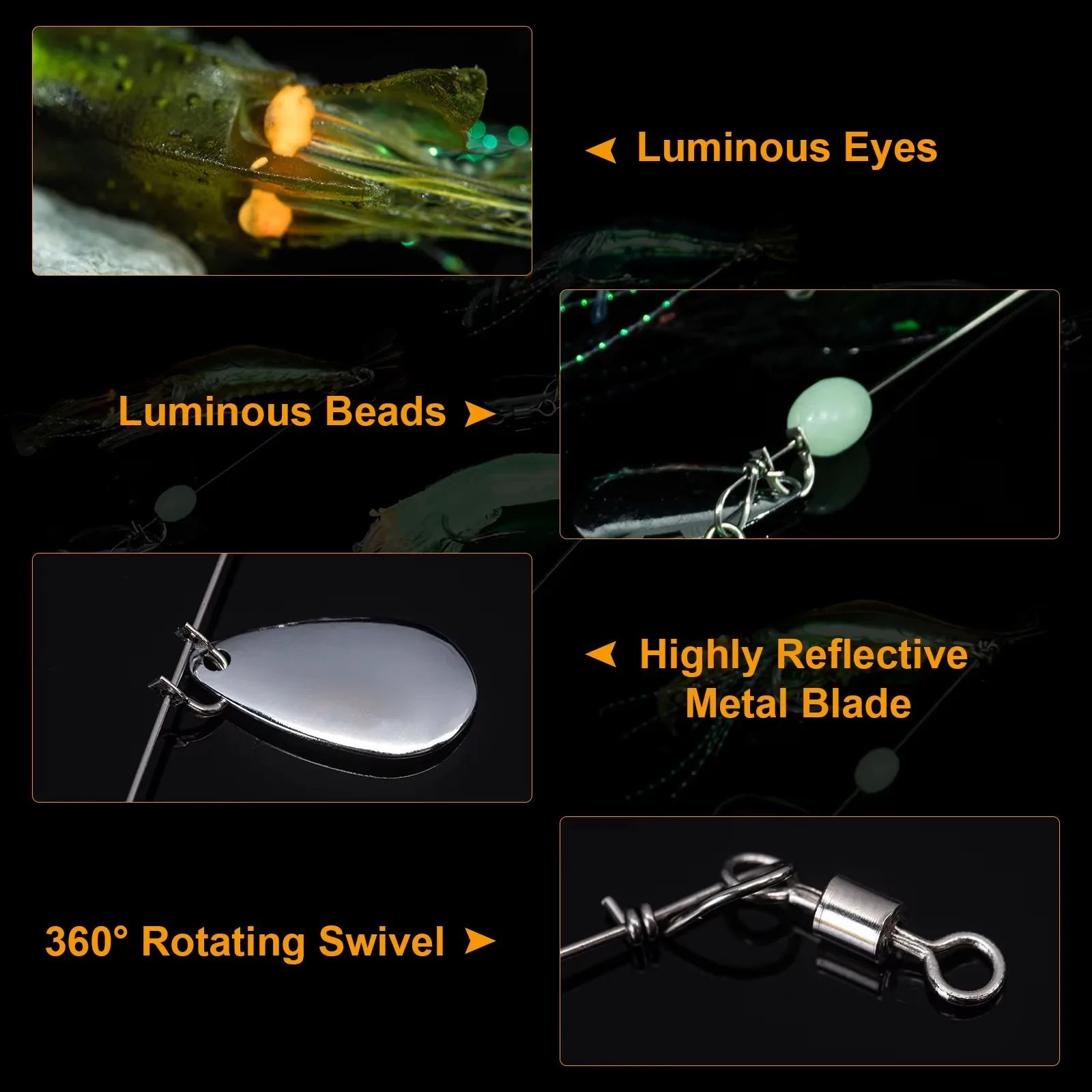 Señuelos de camarones Goture 5,3g/6,7g, Señuelos de pesca de camarones suaves para agua dulce y salada, juego de cebo luminoso para camarones con cuentas de gancho afiladas - imagen 3