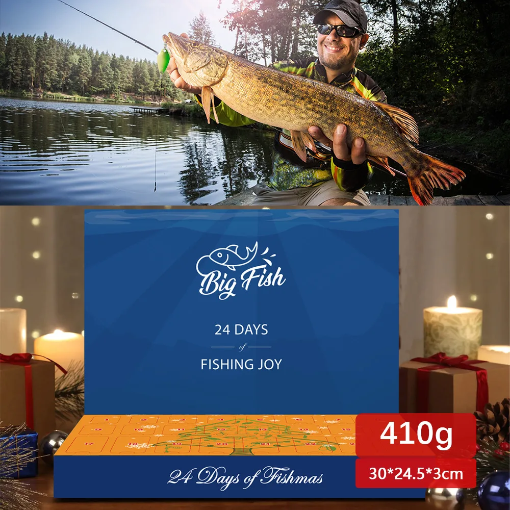 Calendario de Adviento Pesca Cuenta regresiva de Navidad, Calendario de Adviento de aparejos de pesca para peces Hombres adultos Adolescentes Niños, Regalo sorpresa de Navidad