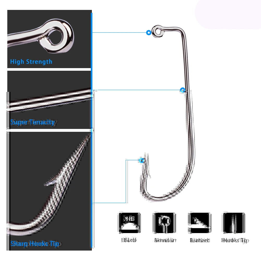 Anzuelos de pesca de acero de alto carbono con púas de 90 grados para Crankhook, señuelo de gusano, anzuelo de níquel blanco, 200 unids/lote - imagen 4