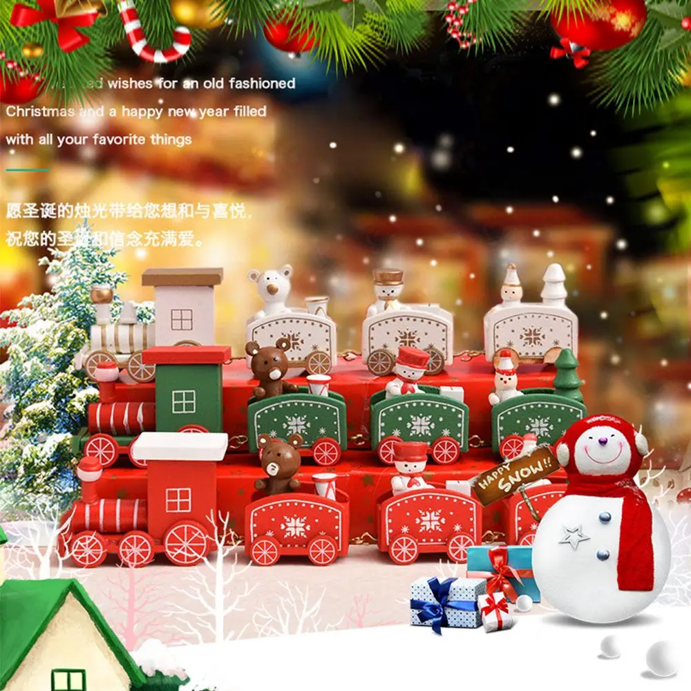 Tren de Navidad de 4 nudos de madera pintada con Papá Noel, juguetes para niños, adorno, regalo de Año Nuevo, decoración navideña para el hogar - imagen 4